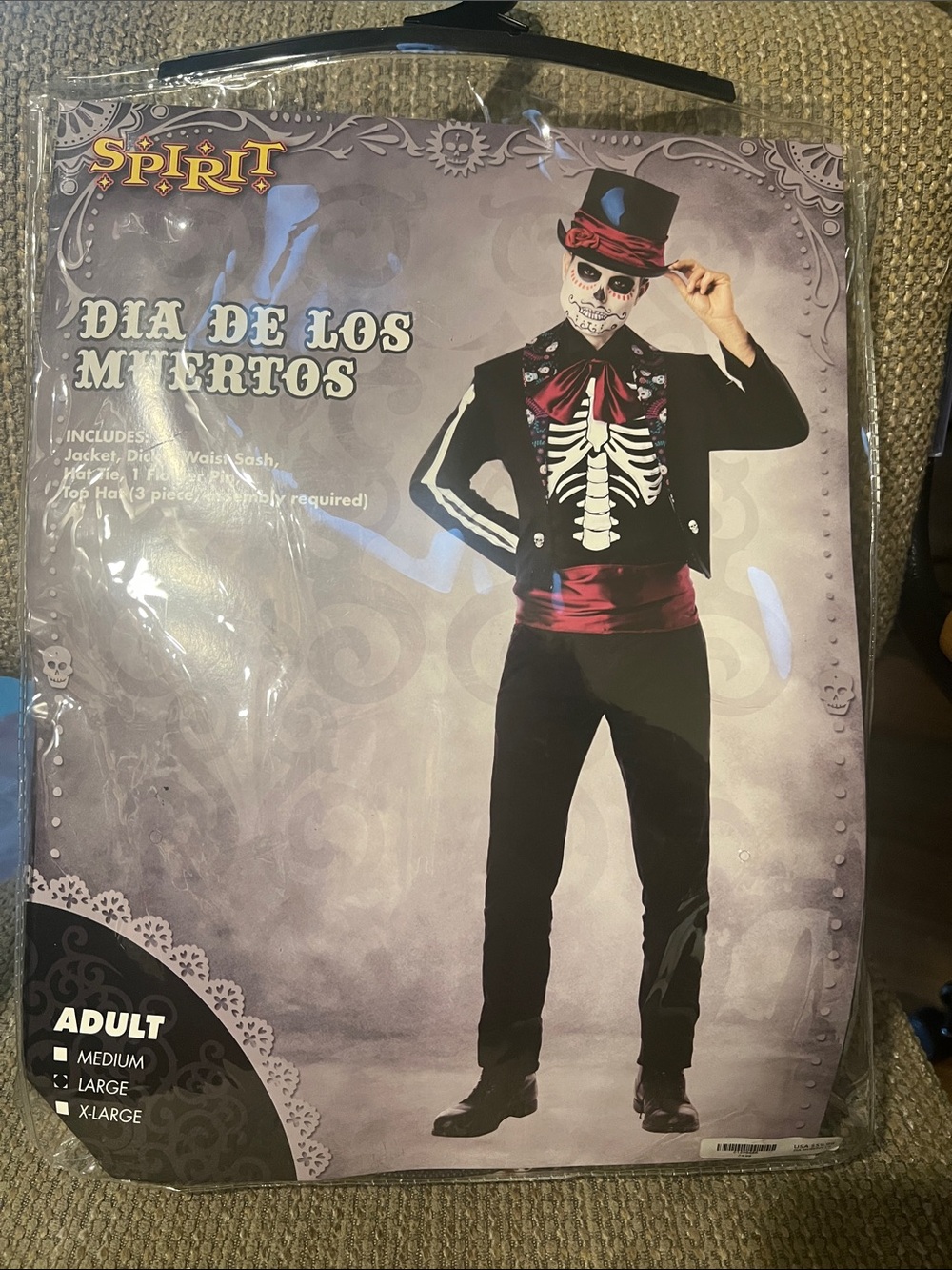 #3021**Spirit Dia de Los Muertos Skeleton Jacket Costume - Black & Red - Picture 3 of 17